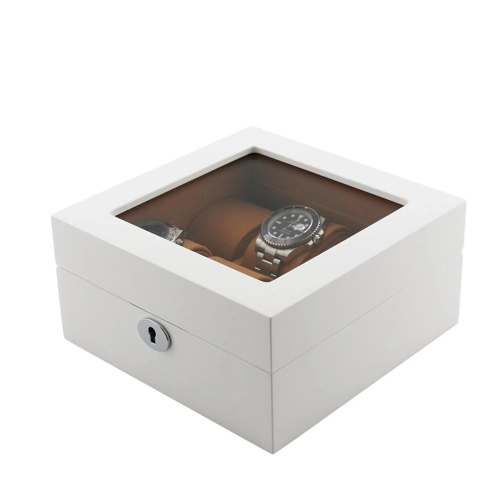 6 Watch Box in Luxurious White Wood with Camel Lining by Aevitas
