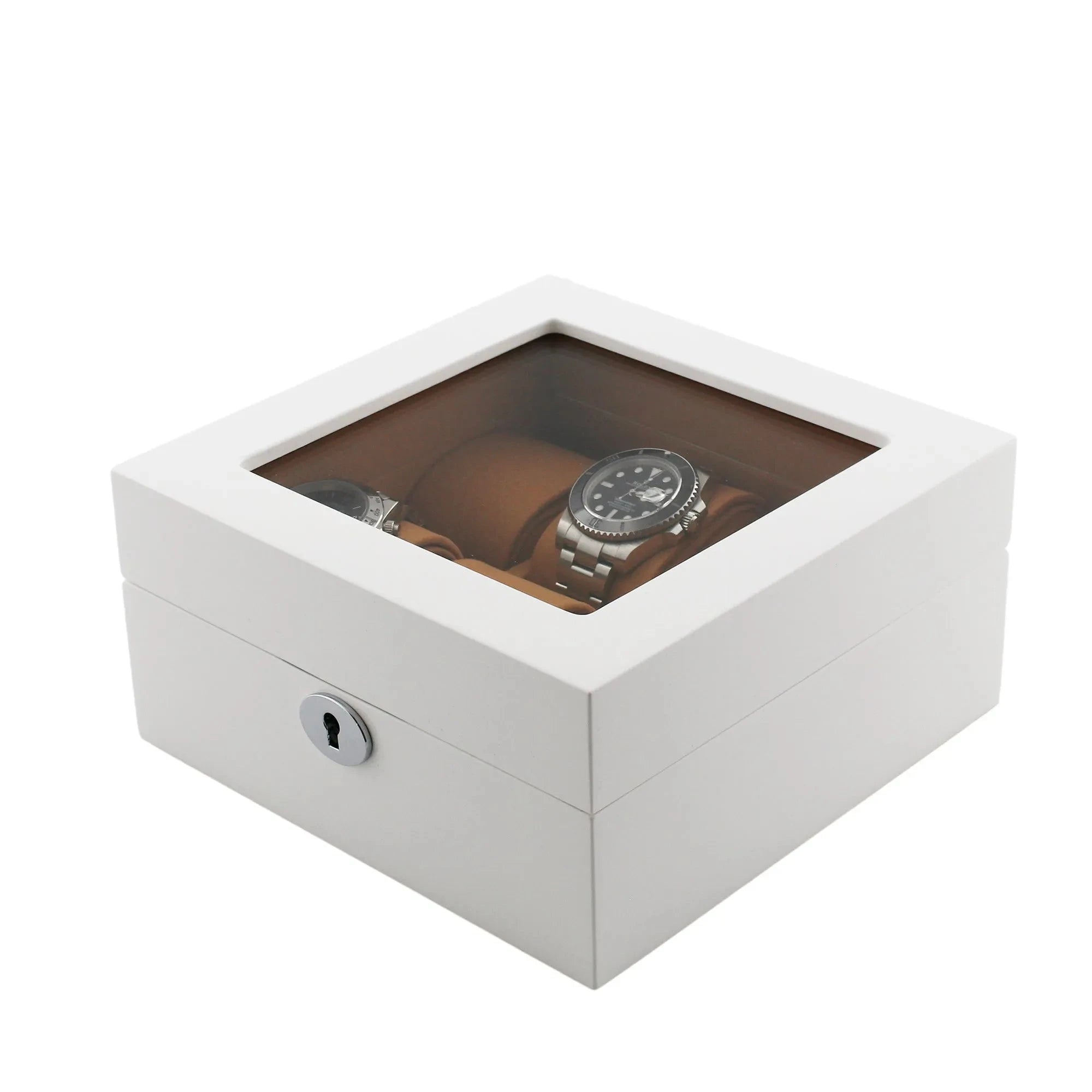 6 Watch Box in Luxurious White Wood with Camel Lining by Aevitas