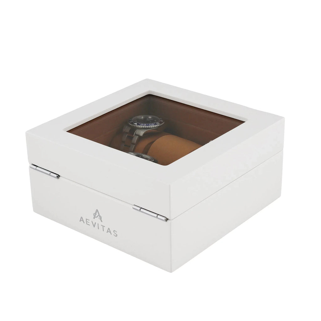 6 Watch Box in Luxurious White Wood with Camel Lining by Aevitas