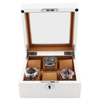 6 Watch Box in Luxurious White Wood with Camel Lining by Aevitas