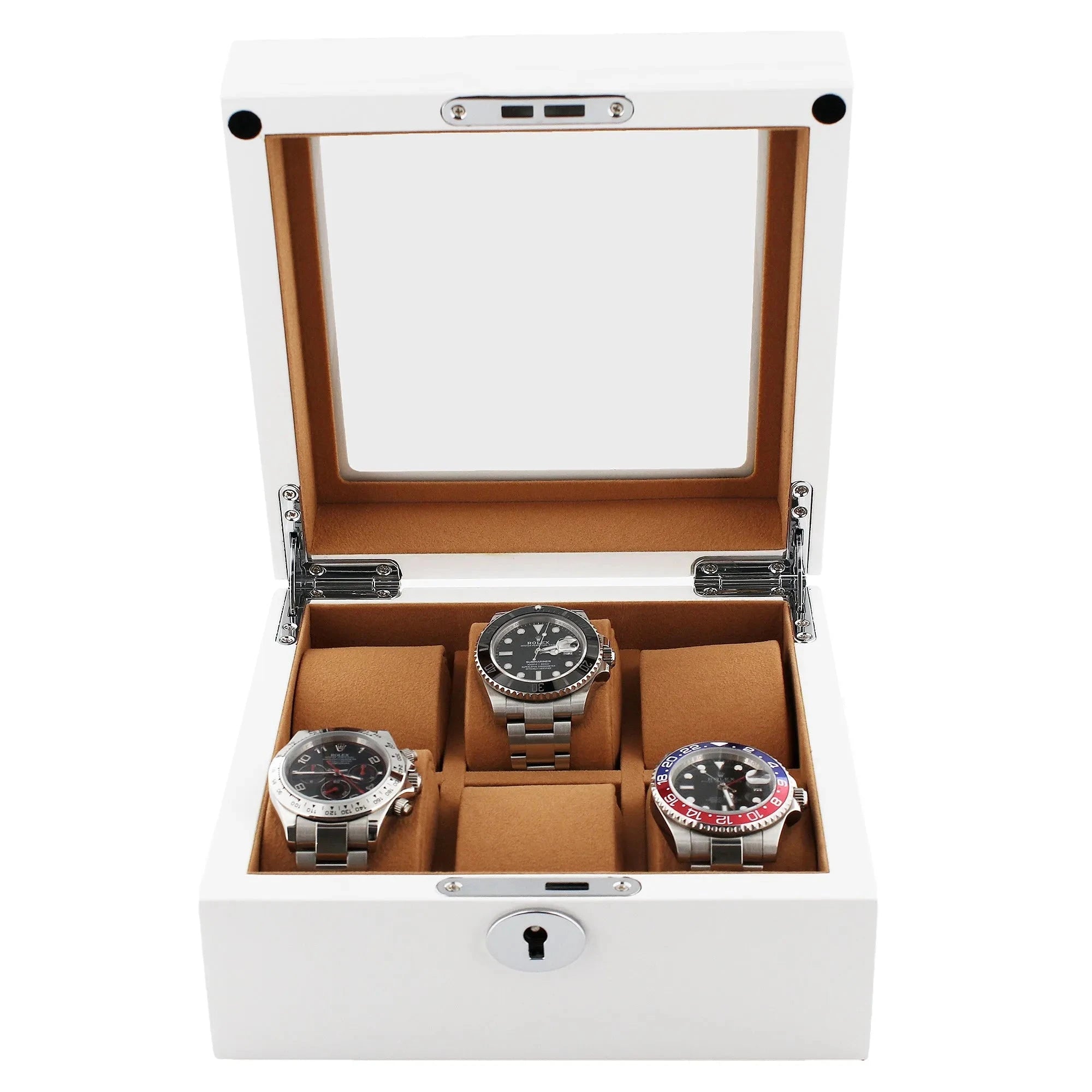 6 Watch Box in Luxurious White Wood with Camel Lining by Aevitas
