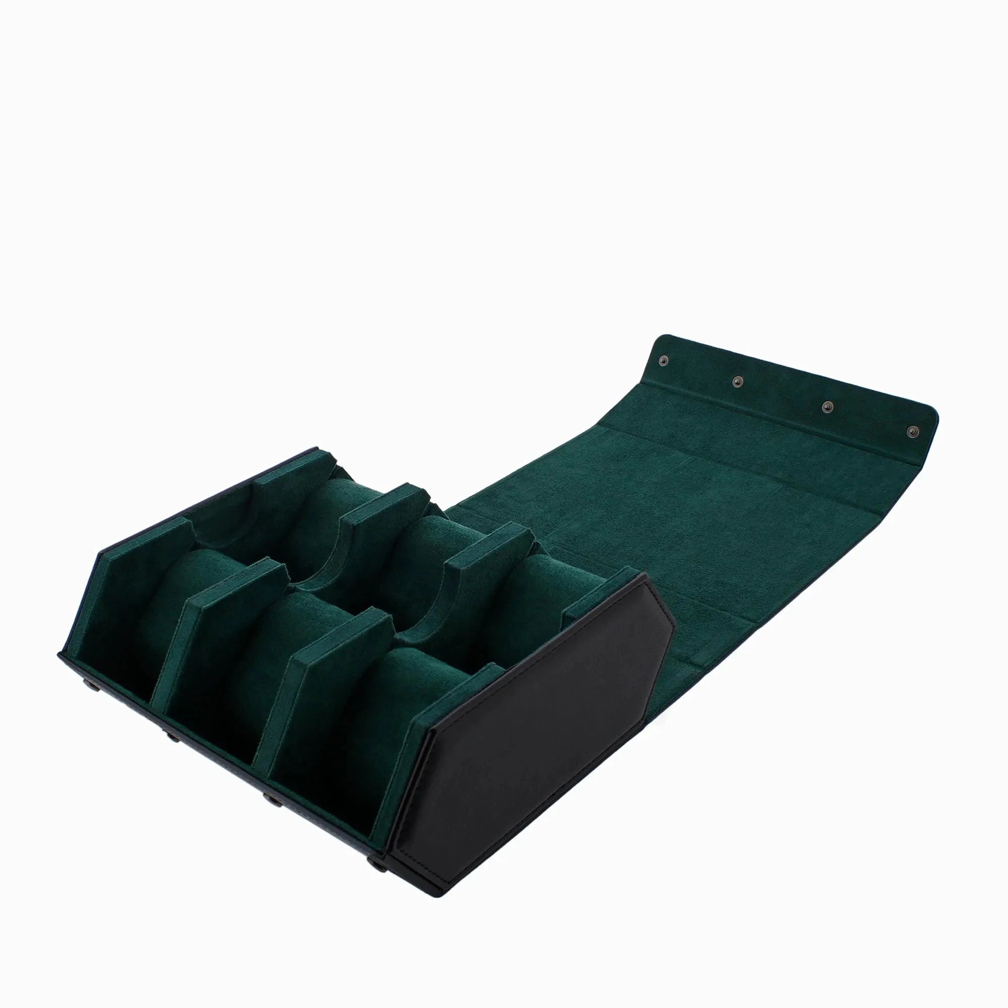 6 Watch Travel Case in Black Leather with Green Lining Hexagon Style