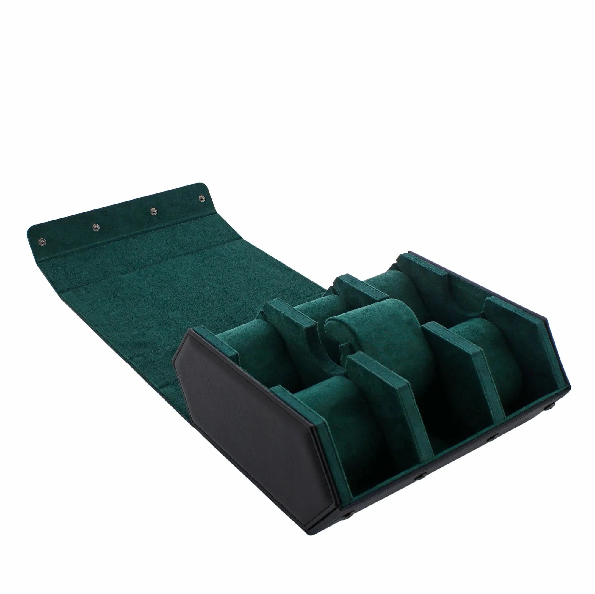 6 Watch Travel Case in Black Leather with Green Lining Hexagon Style