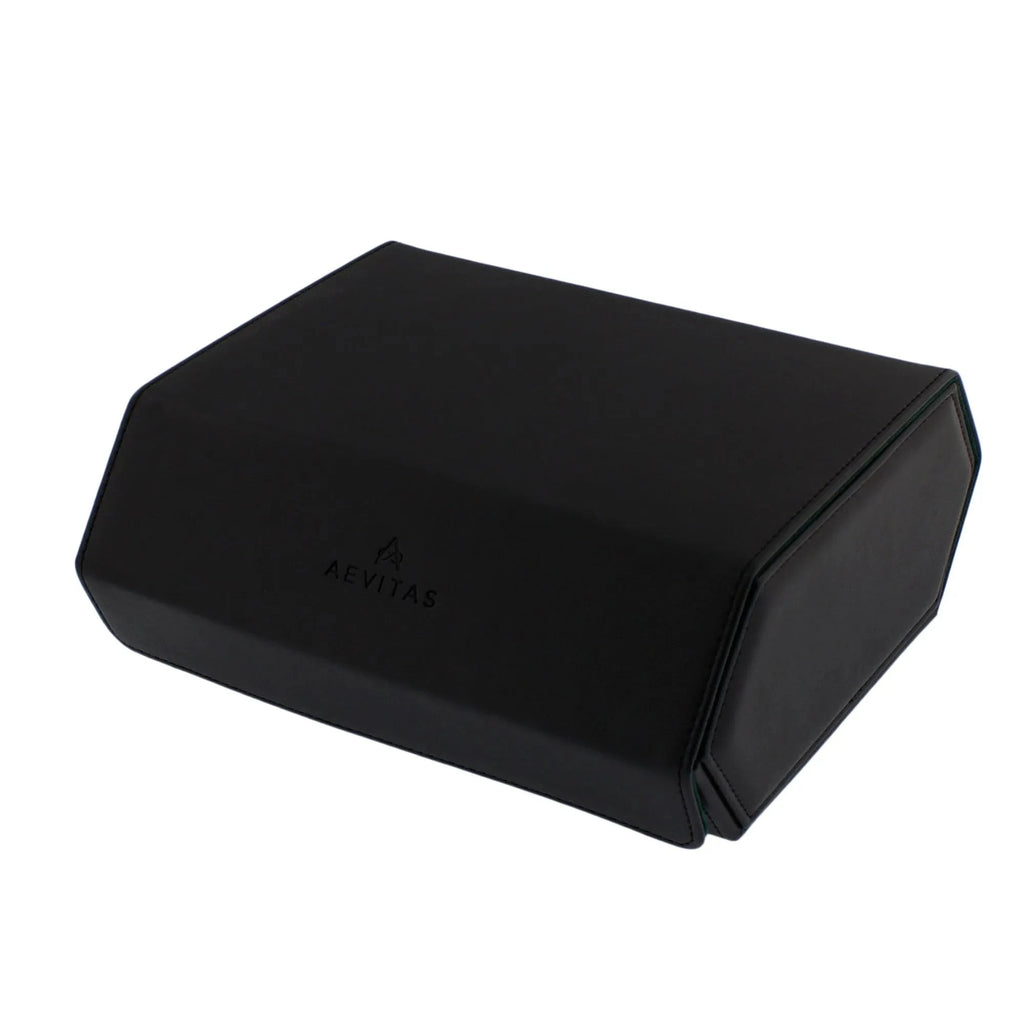 6 Watch Travel Case in Black Leather with Green Lining Hexagon Style
