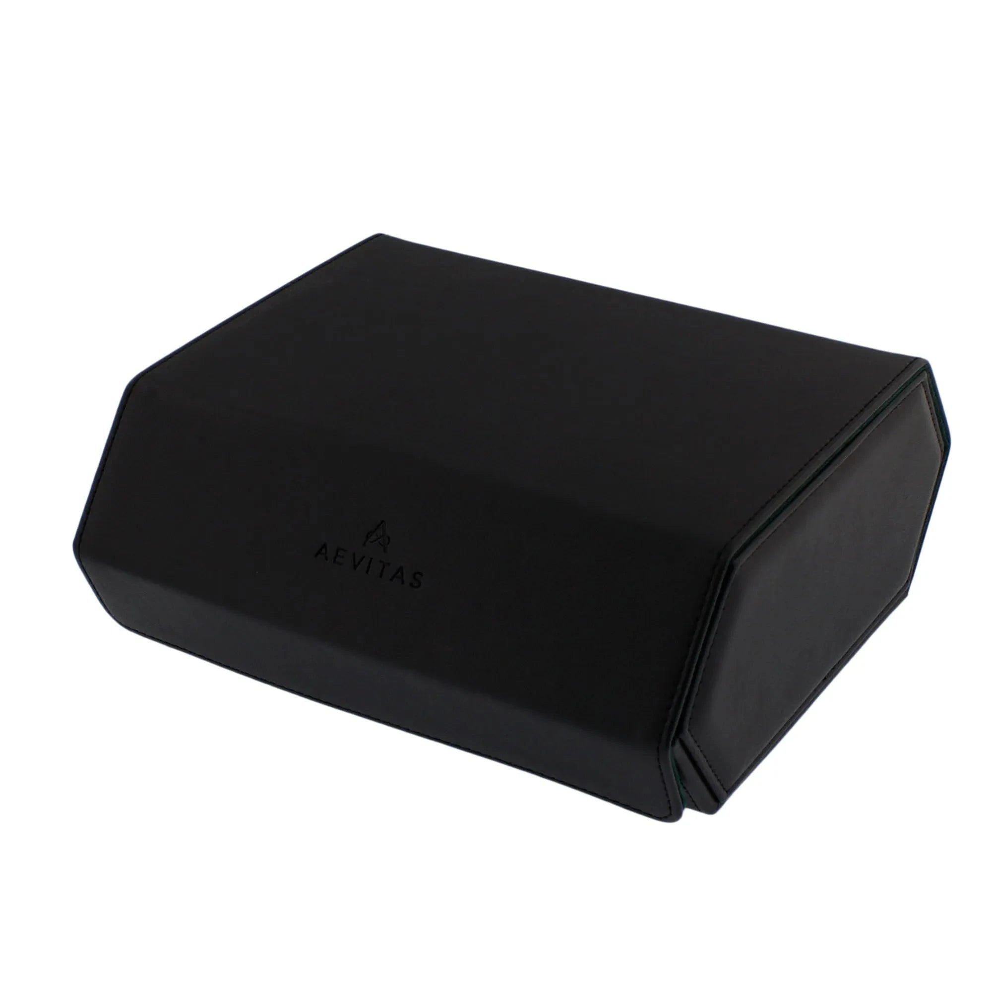 6 Watch Travel Case in Black Leather with Green Lining Hexagon Style