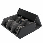 6 Watch Travel Case in Black Leather with Grey Lining Hexagon Style