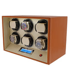 6 Watch Winder Safe Module Brown Smooth Leather Finish by Aevitas