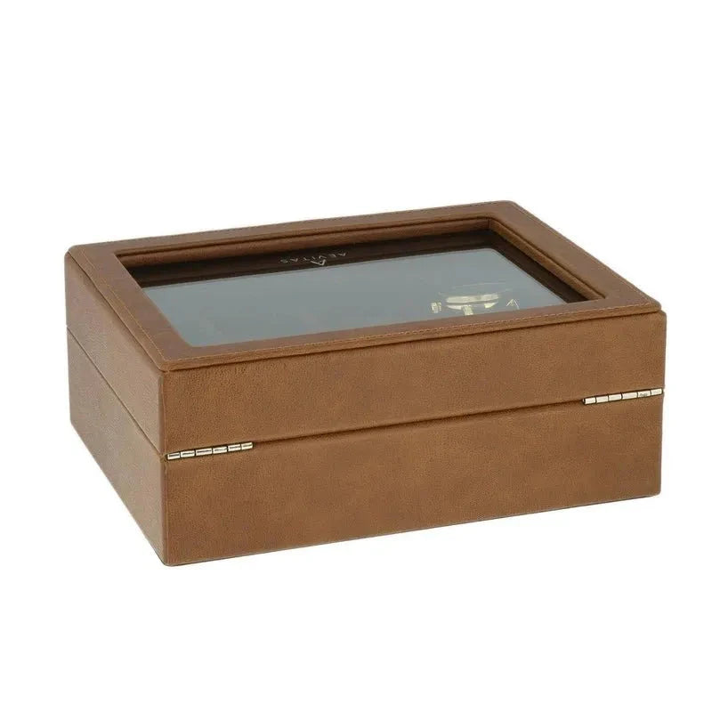 8 Watch Box Cognac Brown Genuine Leather Velvet Lining by Aevitas
