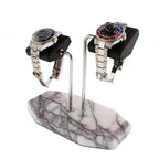 Aevitas 2 Watch Stand White Marble Dark Violet Veins with Black Leather