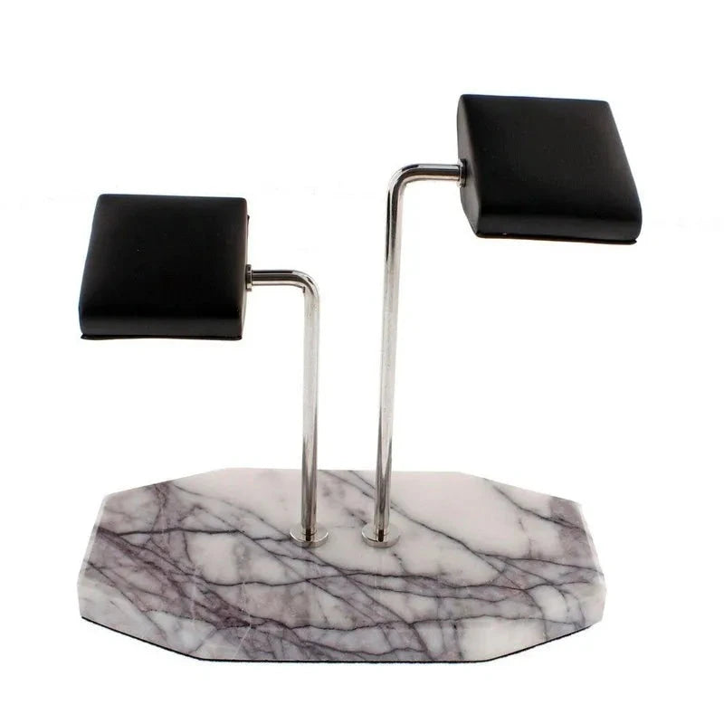 Aevitas 2 Watch Stand White Marble Dark Violet Veins with Black Leather