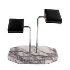 Aevitas 2 Watch Stand White Marble Dark Violet Veins with Black Leather