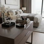 Aevitas Watch Stand in Black Marble Brown Veining with Black Leather