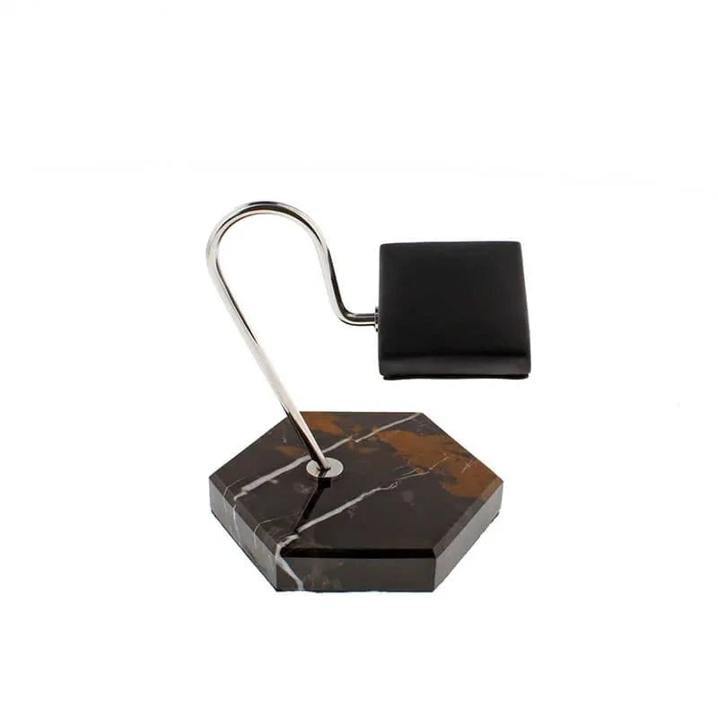 Aevitas Watch Stand in Black Marble Brown Veining with Black Leather