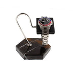 Aevitas Watch Stand in Black Marble Brown Veining with Black Leather