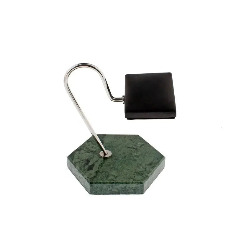 Aevitas Watch Stand in Green Marble Hexagon Base with Black Leather