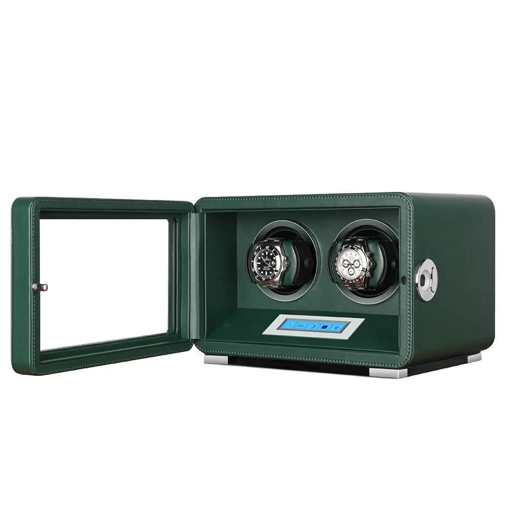 Automatic 2 Watch Winder in Dark Green Smooth Leather Finish by Aevitas