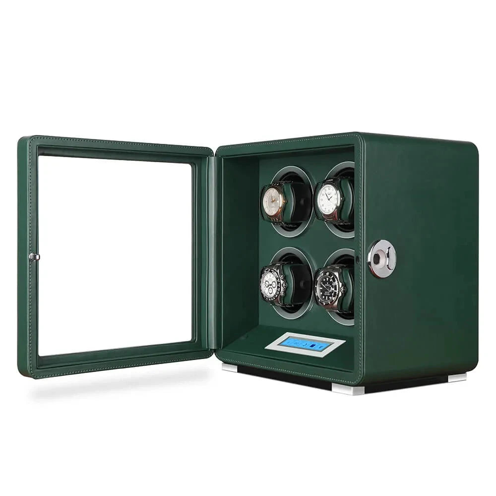 Automatic 4 Watch Winder in Dark Green Smooth Leather Finish by Aevitas