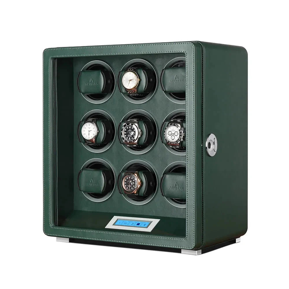 Automatic 9 Watch Winder in Dark Green Smooth Leather Finish by Aevitas