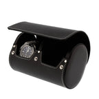 Black Genuine Leather Double Watch Roll Travel Case by Aevitas