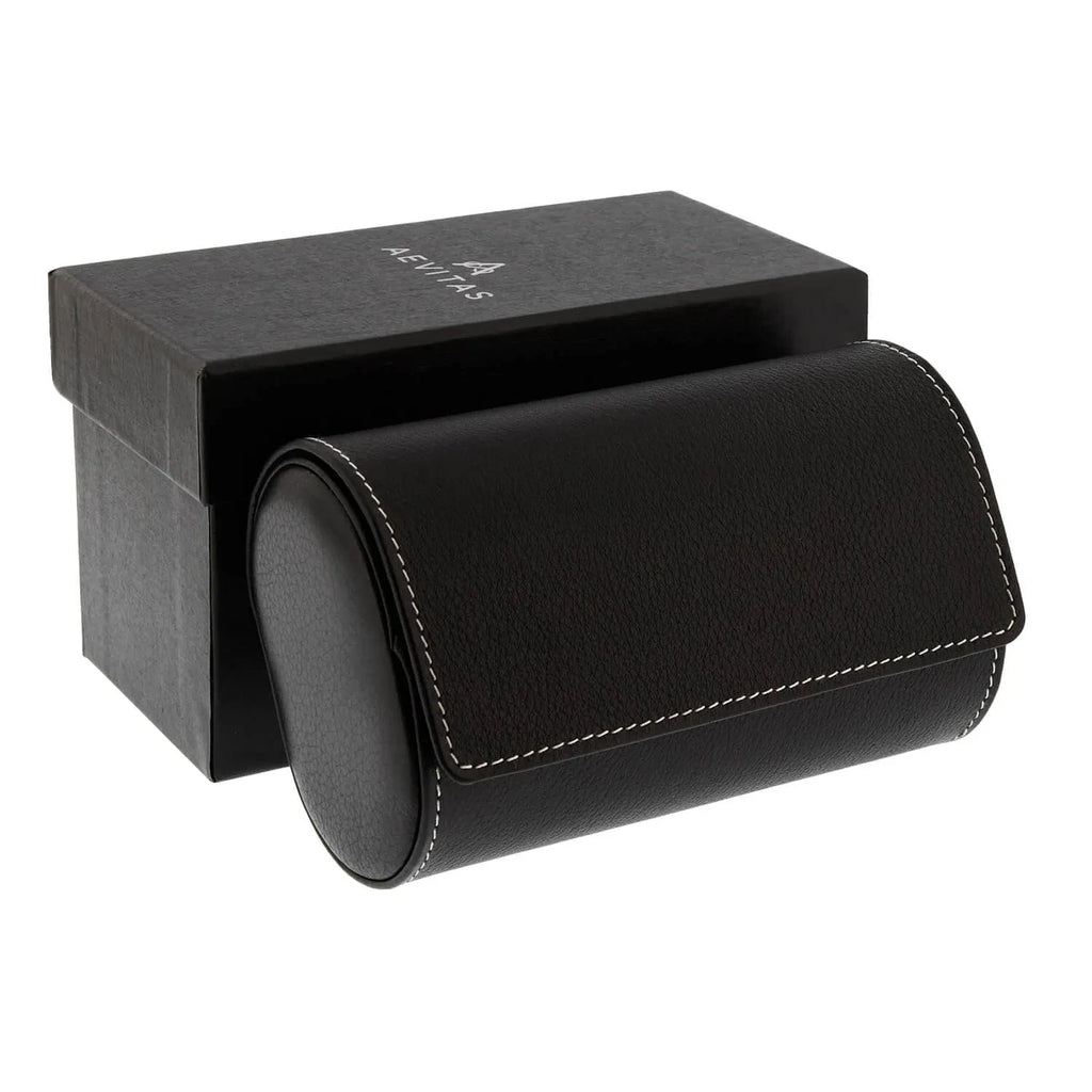 Black Genuine Leather Double Watch Roll Travel Case by Aevitas