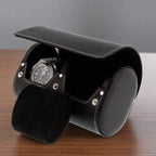 Black Genuine Leather Double Watch Roll Travel Case by Aevitas