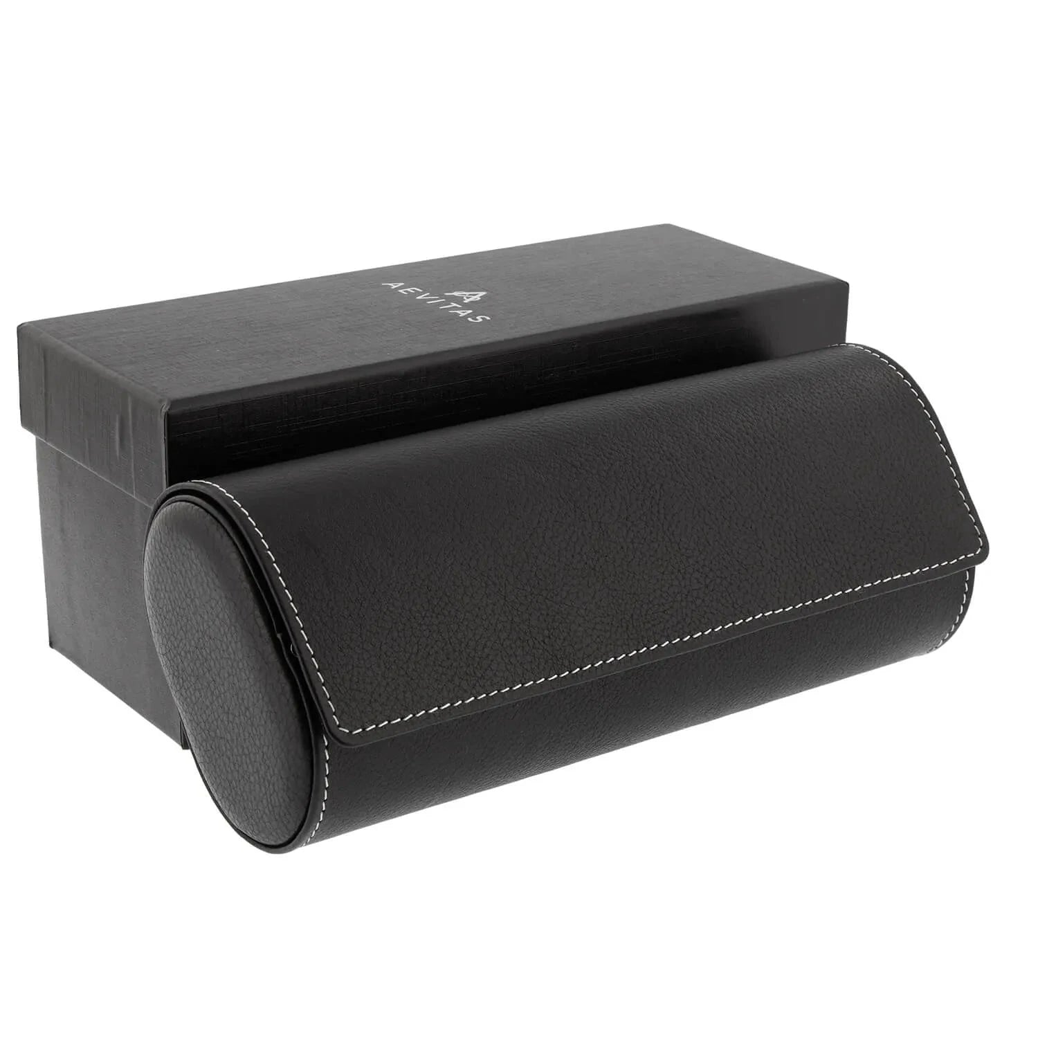 Black Genuine Leather Triple Watch Roll Travel Case by Aevitas