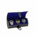 Black Genuine Leather Watch Travel Roll 3 Watches Royal Blue Velvet Lining by Aevitas