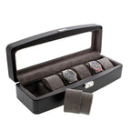 Black Leather 6 Watch Box with Glass Lid Premium Quality by Aevitas