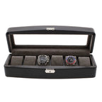 Black Leather 6 Watch Box with Glass Lid Premium Quality by Aevitas