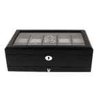 Black Oak Veneer Watch Box for 10 Watches Extra Storage Drawer Premium Quality