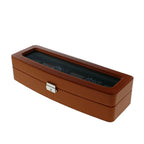 Brown Leather 6 Watch Box with Glass Lid Premium Quality by Aevitas