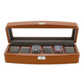 Brown Leather 6 Watch Box with Glass Lid Premium Quality by Aevitas