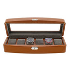 Brown Leather 6 Watch Box with Glass Lid Premium Quality by Aevitas