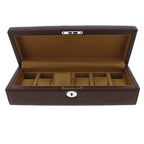 Brown Leather 6 Watch Box with Solid Lid Premium Quality by Aevitas