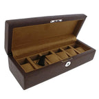 Brown Leather 6 Watch Box with Solid Lid Premium Quality by Aevitas
