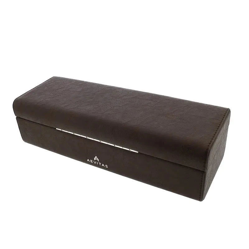 Brown Leather 6 Watch Box with Solid Lid Premium Quality by Aevitas
