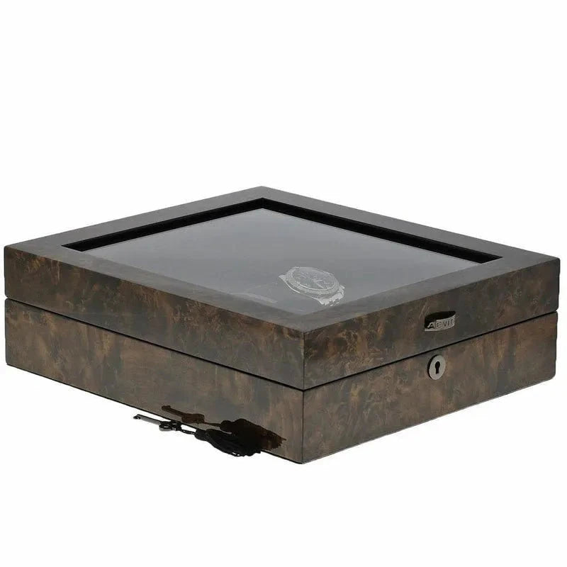 Dark Burl Wood Watch Box for 12 Watches Premium Quality