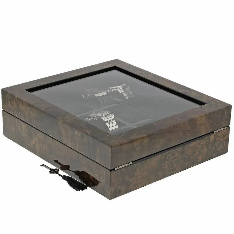 Dark Burl Wood Watch Box for 12 Watches Premium Quality