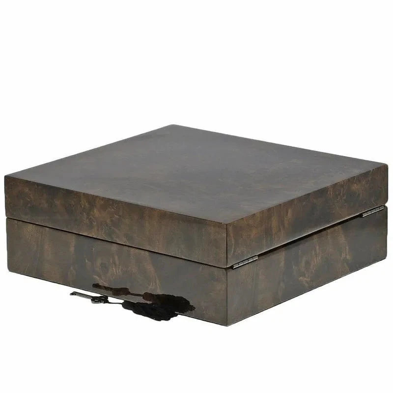 Dark Burl Wood Watch Box for 12 Watches with Solid Lid
