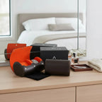 Double Watch Roll Case Premium Black Nappa Leather with Orange Lining by Aevitas