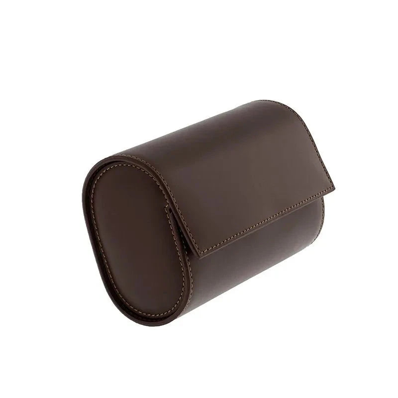 Double Watch Roll Case in Premium Dark Brown Calf Leather by Aevitas