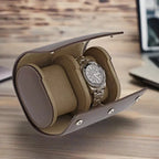 Double Watch Roll Case in Premium Dark Brown Calf Leather by Aevitas