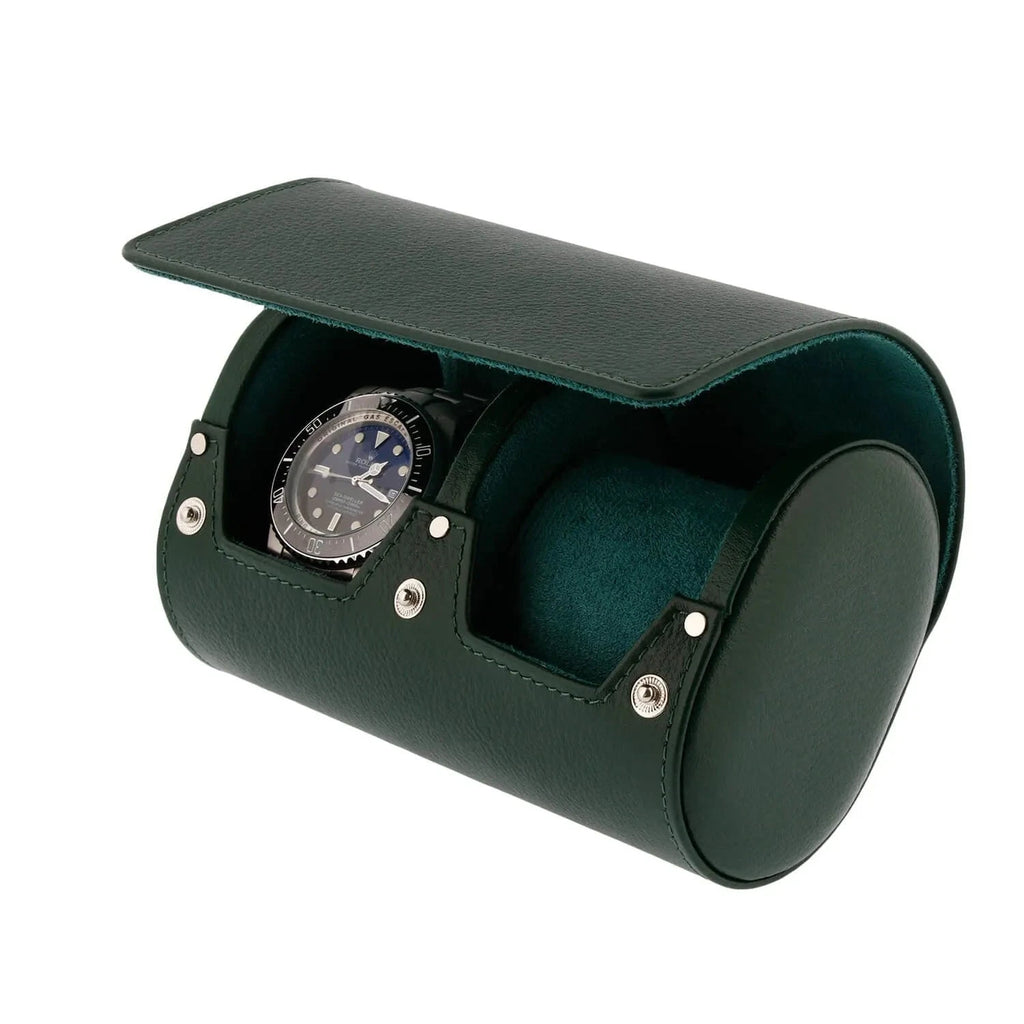 Green Genuine Leather Double Watch Roll Travel Case by Aevitas