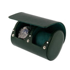 Green Genuine Leather Double Watch Roll Travel Case by Aevitas