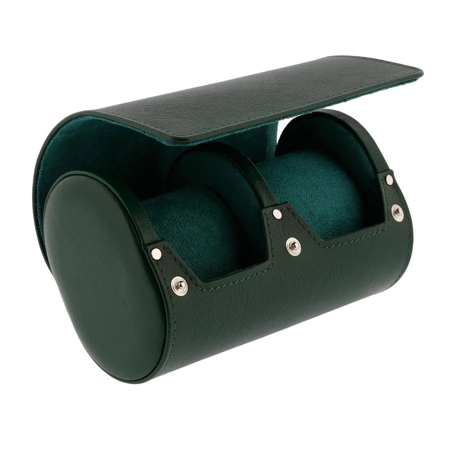 Green Genuine Leather Double Watch Roll Travel Case by Aevitas