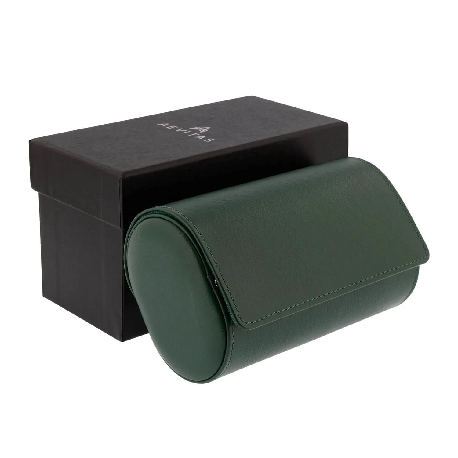 Green Genuine Leather Double Watch Roll Travel Case by Aevitas