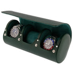 Green Genuine Leather Triple Watch Roll Travel Case by Aevitas