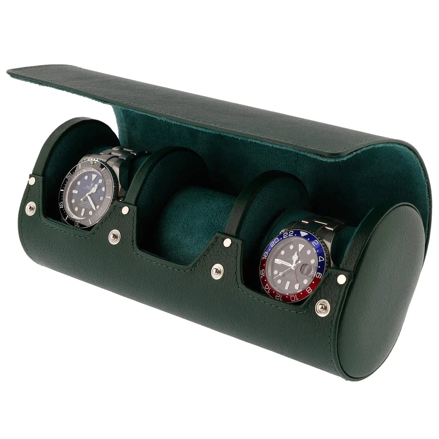 Green Genuine Leather Triple Watch Roll Travel Case by Aevitas