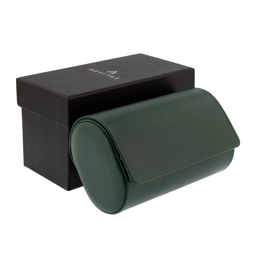 Green Genuine Leather Triple Watch Roll Travel Case by Aevitas
