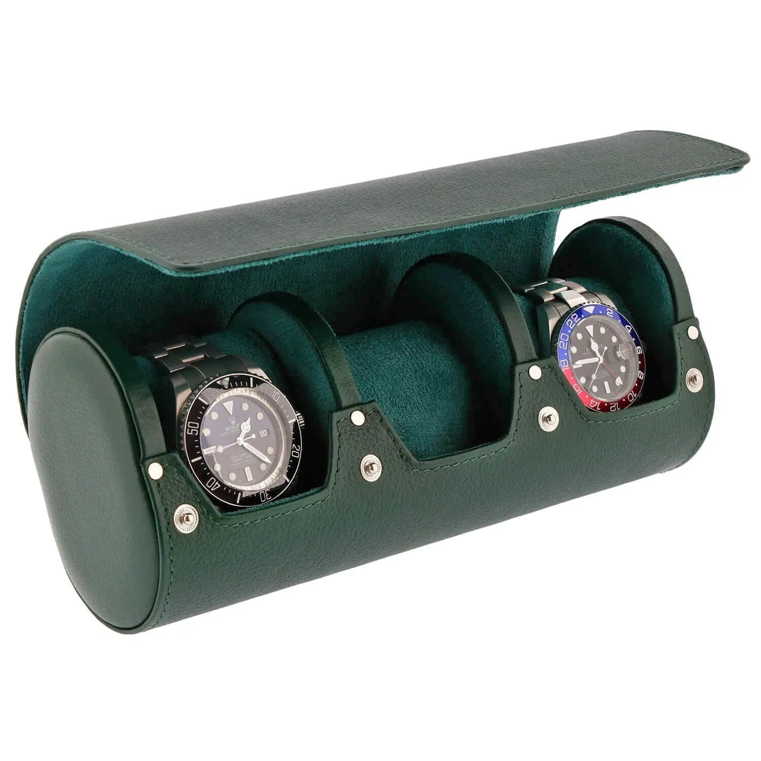 Green Genuine Leather Triple Watch Roll Travel Case by Aevitas